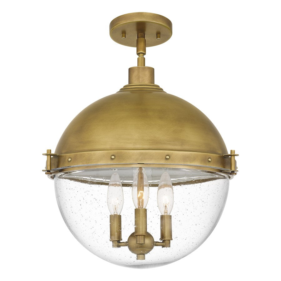 Quoizel Perrine 3 Light Semi-Flush Mount, Weathered Brass/Seeded