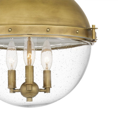 Quoizel Perrine 3 Light Semi-Flush Mount, Weathered Brass/Seeded