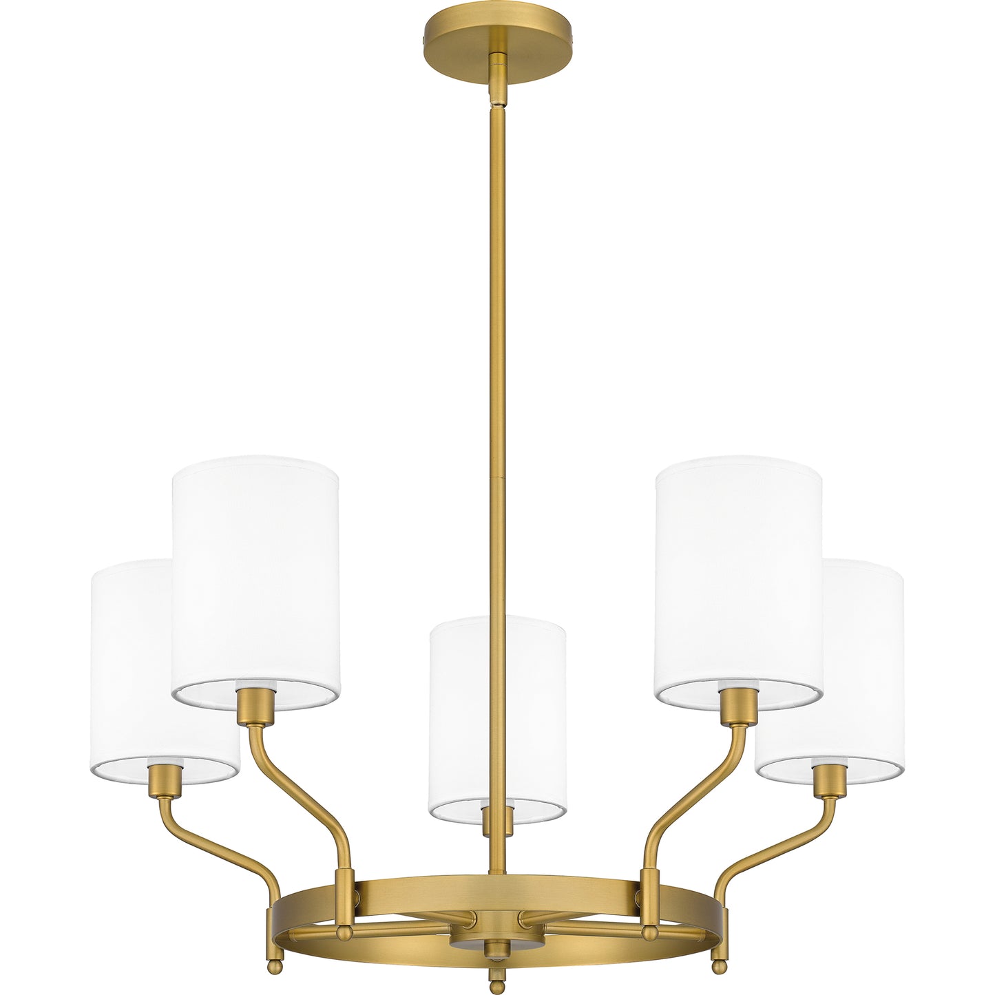 Quoizel Parkington 5 Light Chandelier, Aged Brass/White - PKN5025AB