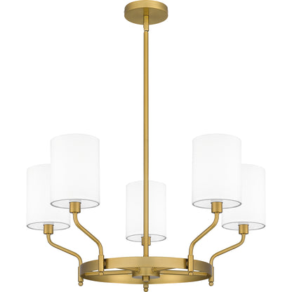 Quoizel Parkington 5 Light Chandelier, Aged Brass/White - PKN5025AB