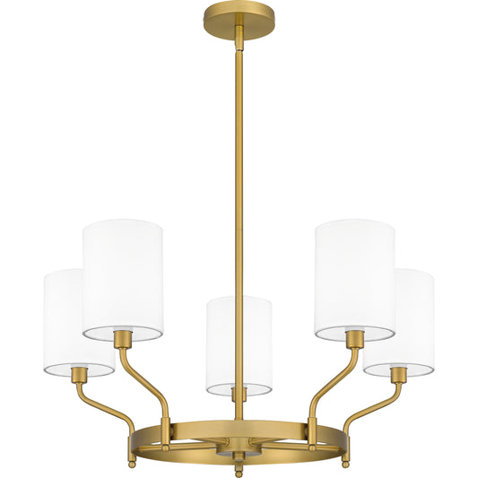 Quoizel Parkington 5 Light Chandelier, Aged Brass/White - PKN5025AB