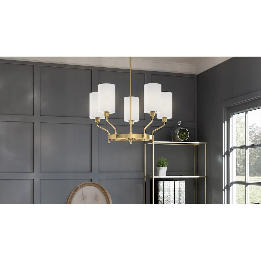 Quoizel Parkington 5 Light Chandelier, Aged Brass/White