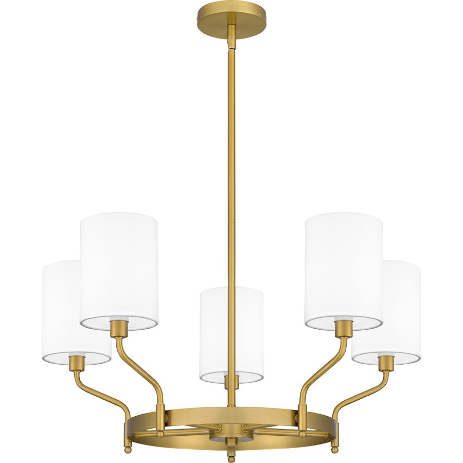 Quoizel Parkington 5 Light Chandelier, Aged Brass/White