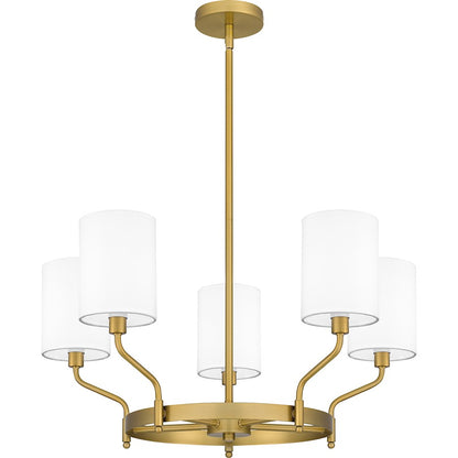 Quoizel Parkington 5 Light Chandelier, Aged Brass/White