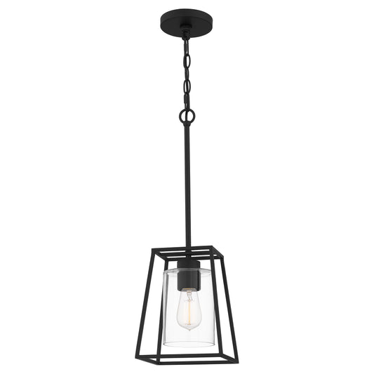 Quoizel Prescott 1 Light Mini Pendant, Matte Black/Clear - PRC1508MBK