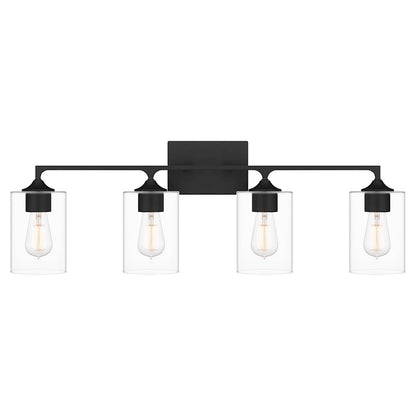 Quoizel Prescott 4 Light Bath Light, Matte Black/Clear - PRC8633MBK