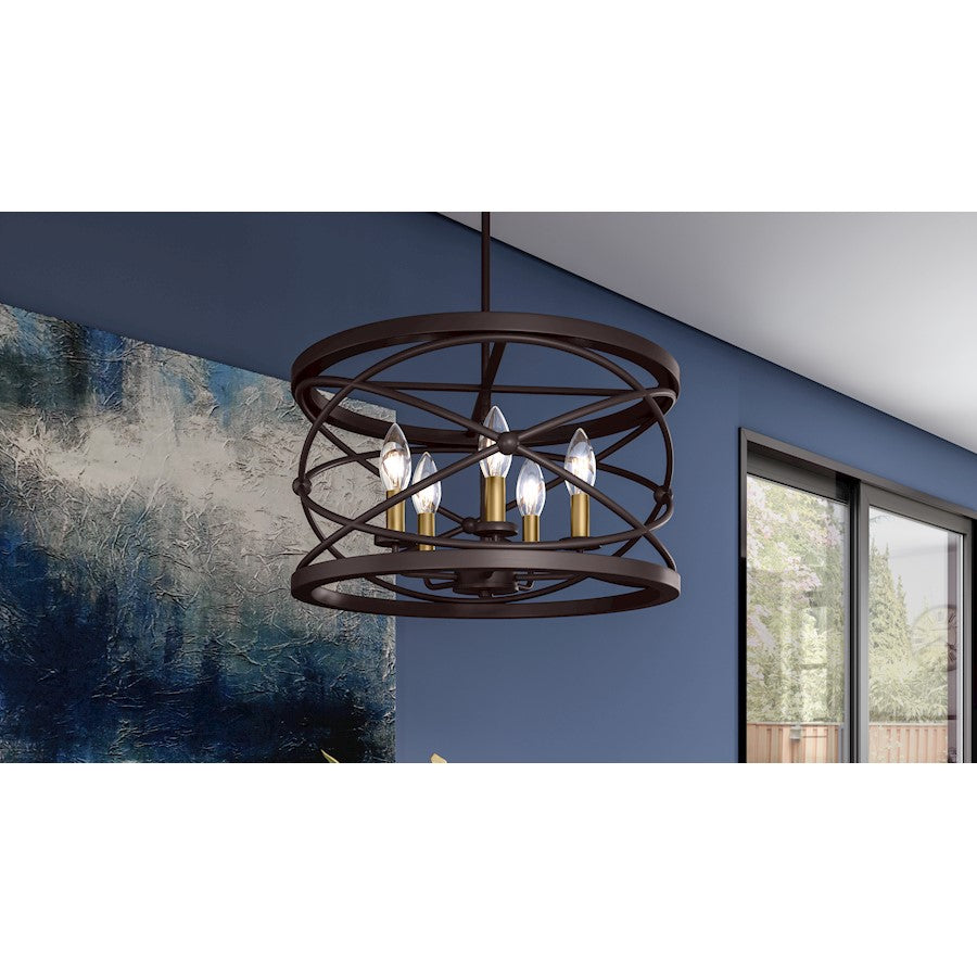 5 Light Pendant, Palladian Bronze