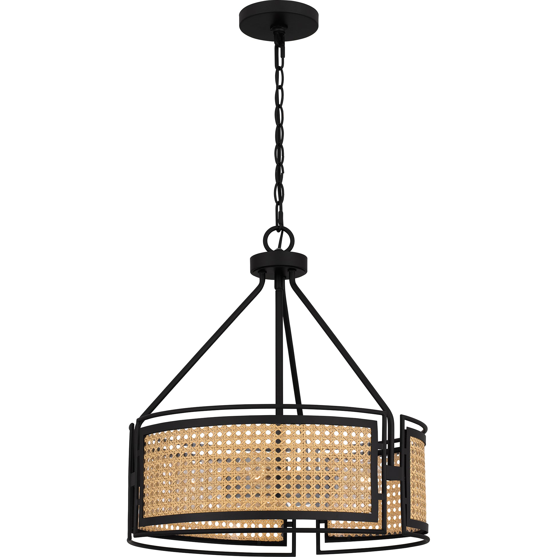 Quoizel Priya 3 Light Pendant, Matte Black/Rattan Caning - PYA2818MBK