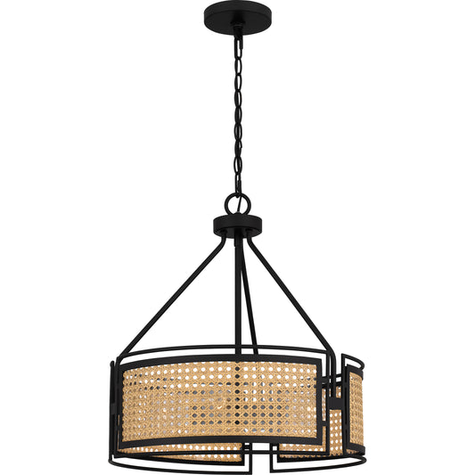 Quoizel Priya 3 Light Pendant, Matte Black/Rattan Caning - PYA2818MBK