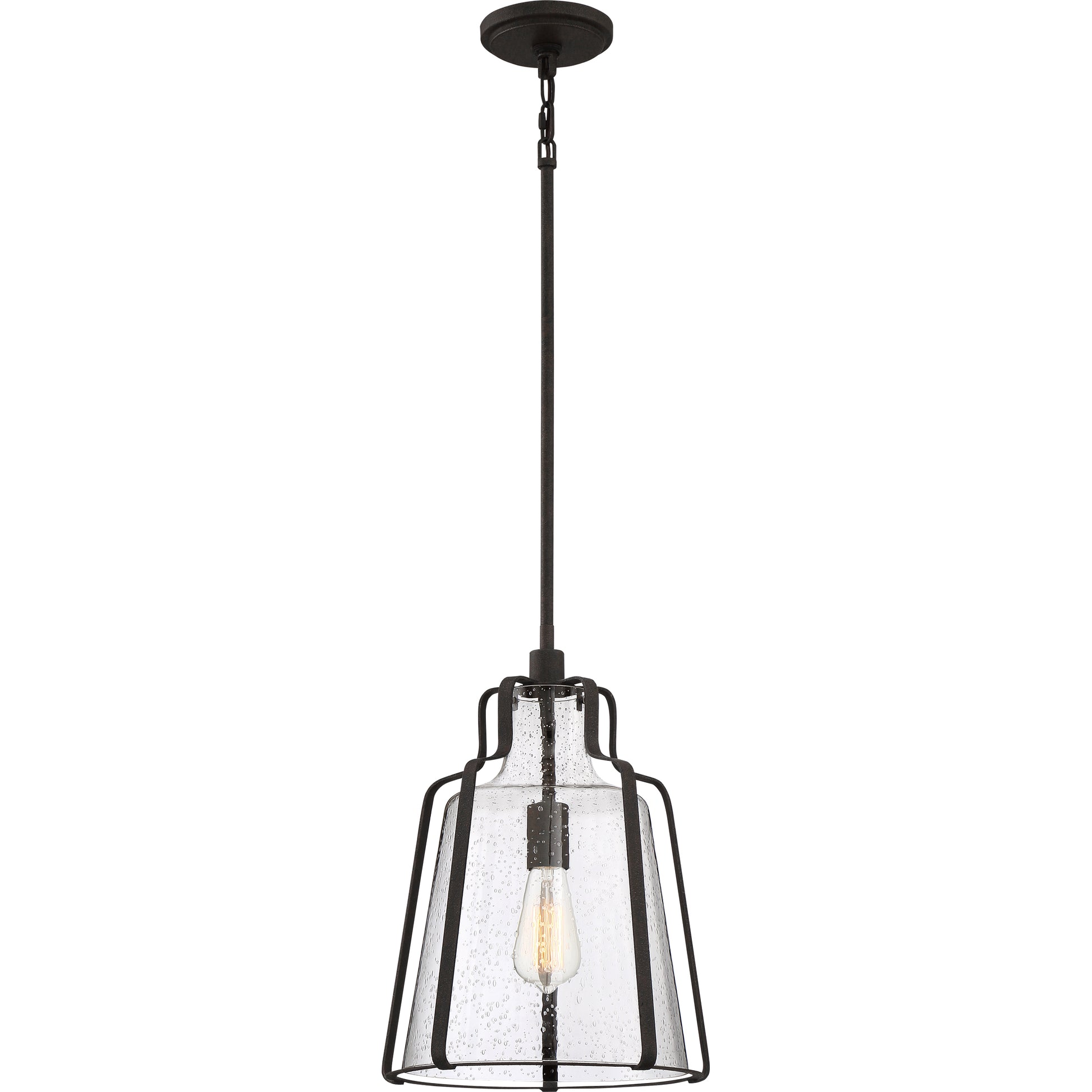 Quoizel Haverford 1 Light Pendant, Rustic Black/Clear Seeded - QF5228RK