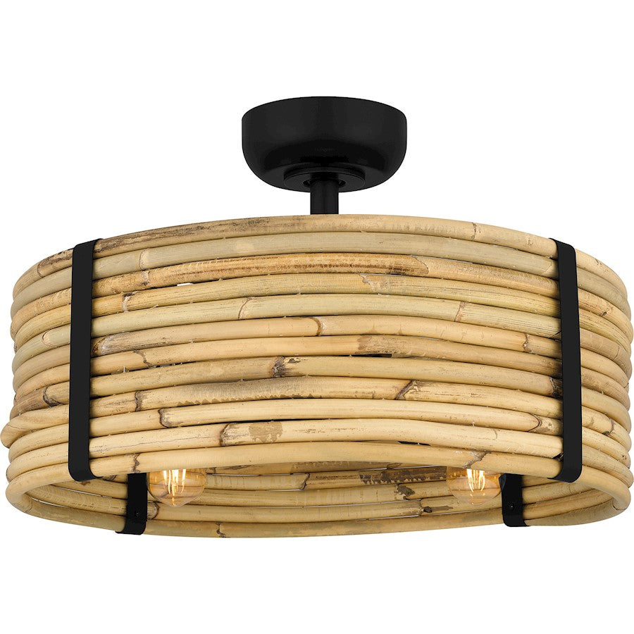 Quoizel 4 Light Fandelier, Matte Black/Rattan - QFA6200MBK