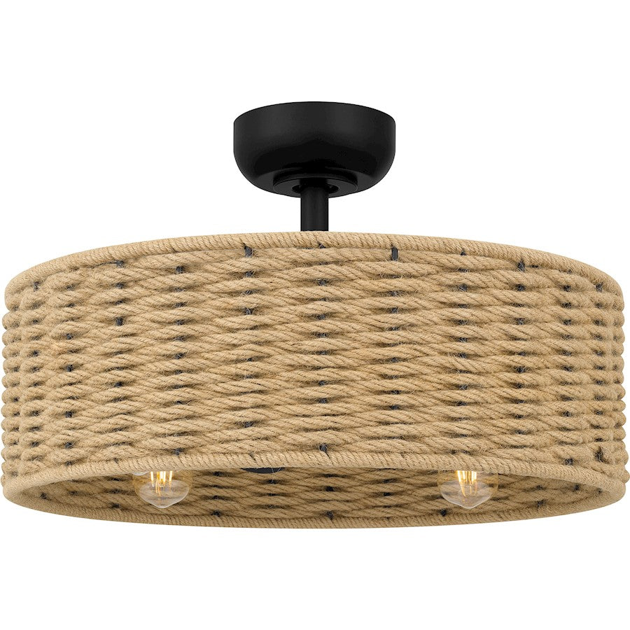 Quoizel Islander 4 Light Fan Light, Matte Black/Hemp Rope