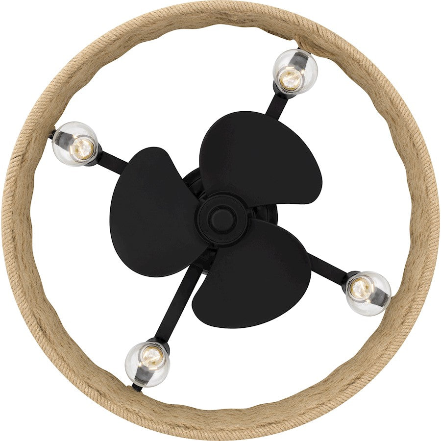 Quoizel Islander 4 Light Fan Light, Matte Black/Hemp Rope