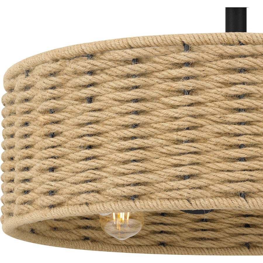 Quoizel Islander 4 Light Fan Light, Matte Black/Hemp Rope