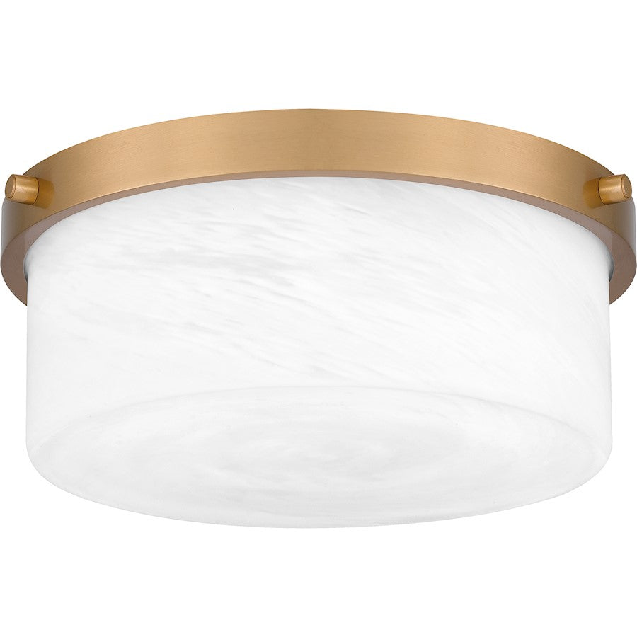 Quoizel Levine 2 Light Flush Mount, Aged Brass/Alabaster