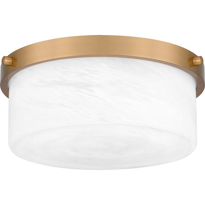 Quoizel Levine 2 Light Flush Mount, Aged Brass/Alabaster