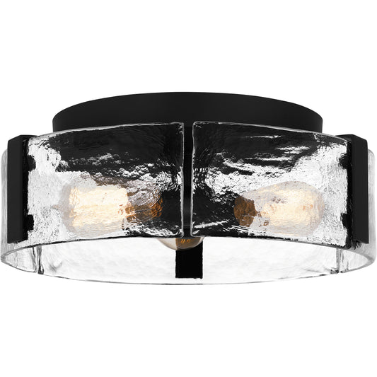 Quoizel Angora 3 Light Flush Mount, Matte Black/Clear Hammered - QFL5636MBK