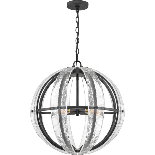 Quoizel Dre 4 Light Pendant, Matte Black/Clear Piastra Glass - QOP5179MBK