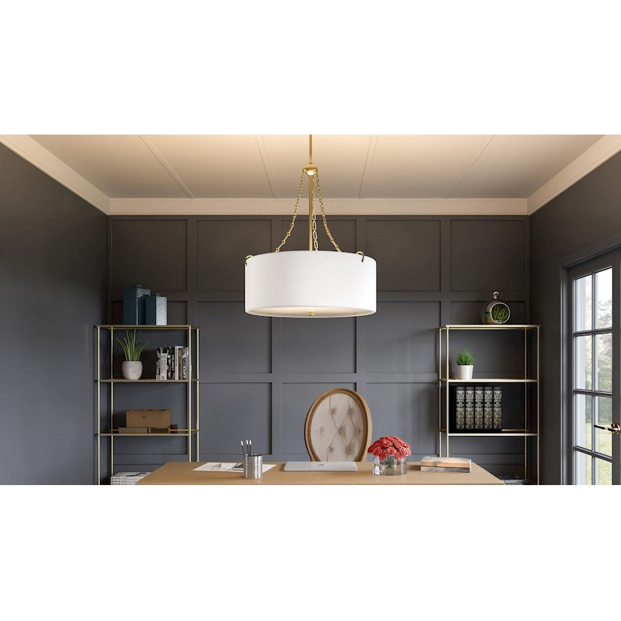 Quoizel Lambeau 4 Light Pendant, Painted Brass/White Linen - QOP5606PB