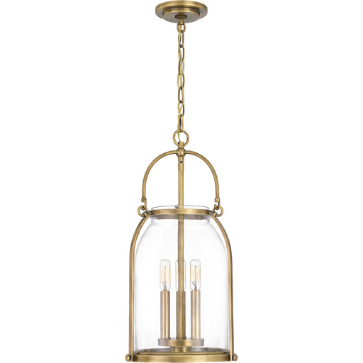 Quoizel Colonel Mini 3 Light Pendant, Weathered Brass/Clear - QP5194WS