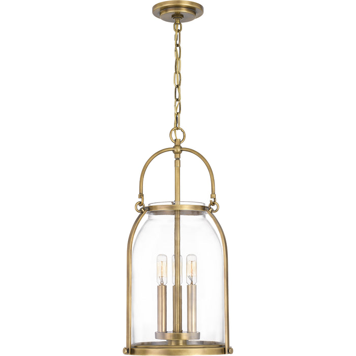 Quoizel Colonel Mini 3 Light Pendant, Weathered Brass/Clear - QP5194WS