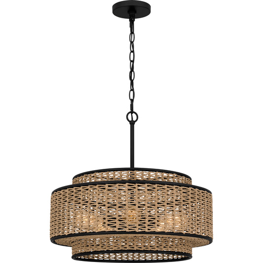 Quoizel Teton 5 Light Pendant, Matte Black/Rope - QP6161MBK