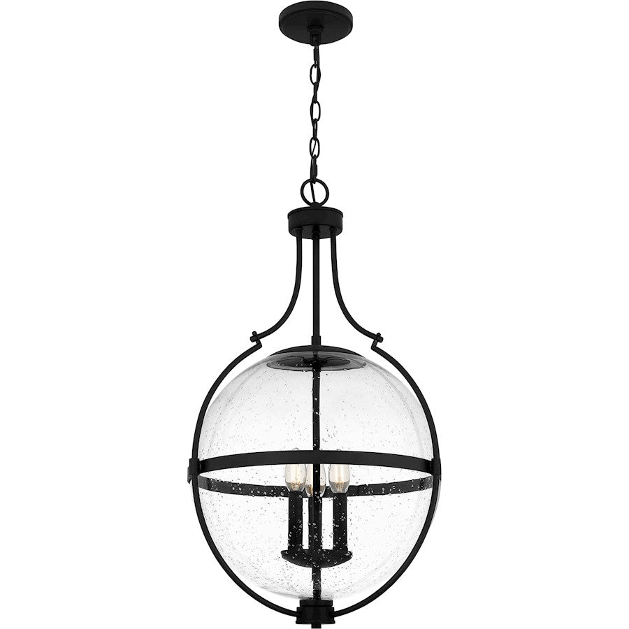 Quoizel 3 Light Pendant, Matte Black/Clear Seedy - QP6169MBK