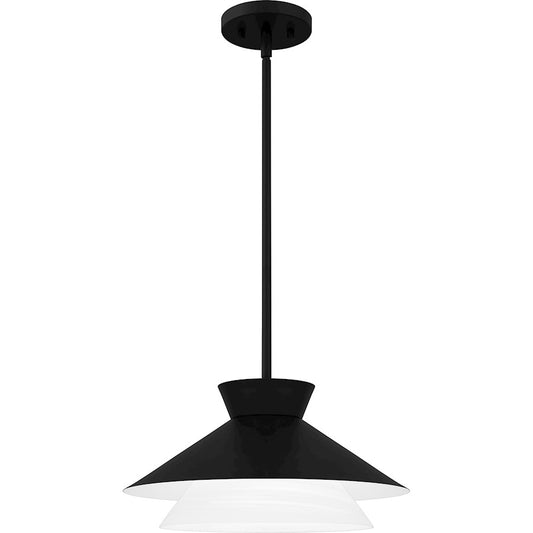 Quoizel 1 Light Pendant, Matte Black/Alabaster - QP6171MBK