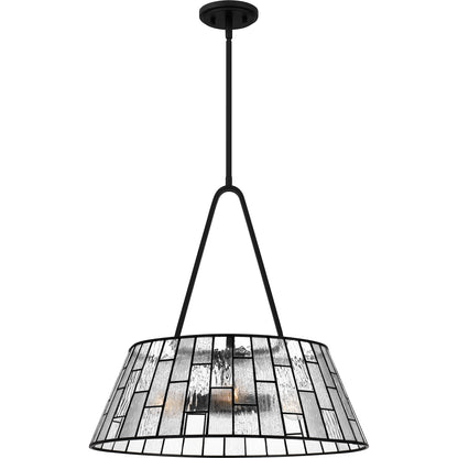 Quoizel Rainier 4 Light Pendant, Matte Black/Multitextured Art Glass - QP6176MBK