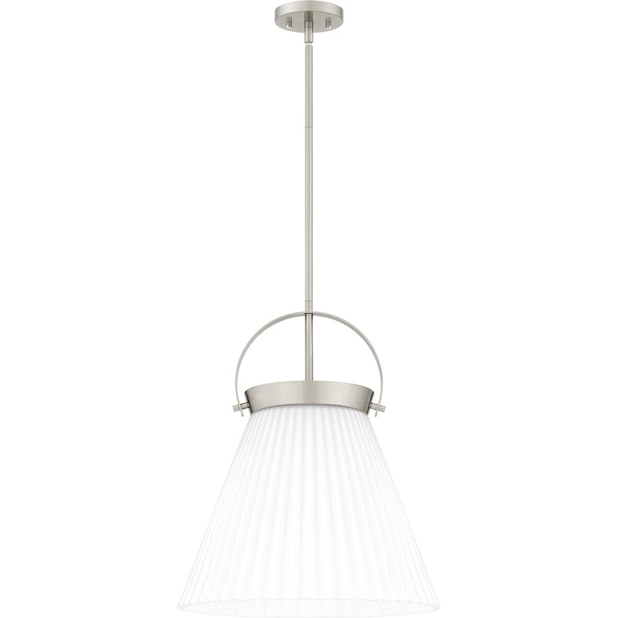 Quoizel 1 Light Pendant, Brushed Nickel/White Ribbed - QP6181BN