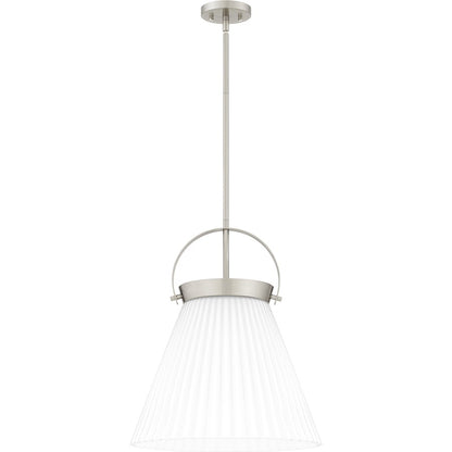 Quoizel 1 Light Pendant, Brushed Nickel/White Ribbed - QP6181BN