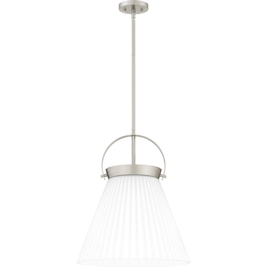 Quoizel 1 Light Pendant, Brushed Nickel/White Ribbed - QP6181BN