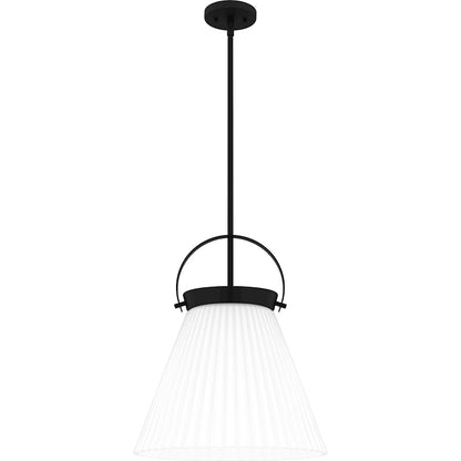 Quoizel 1 Light Pendant, Matte Black/White Ribbed - QP6181MBK