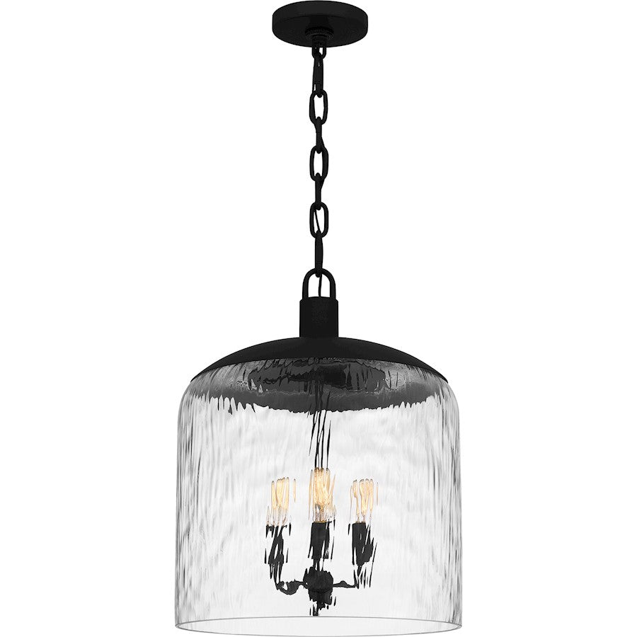 Quoizel 3 Light Pendant, Matte Black/Clear Water - QP6205MBK