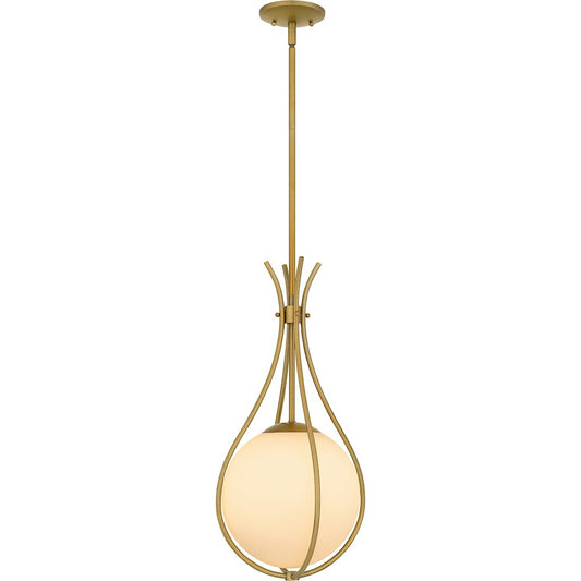 Quoizel 1 Light Mini Pendant, Aged Brass/Opal Etched - QP6216AB