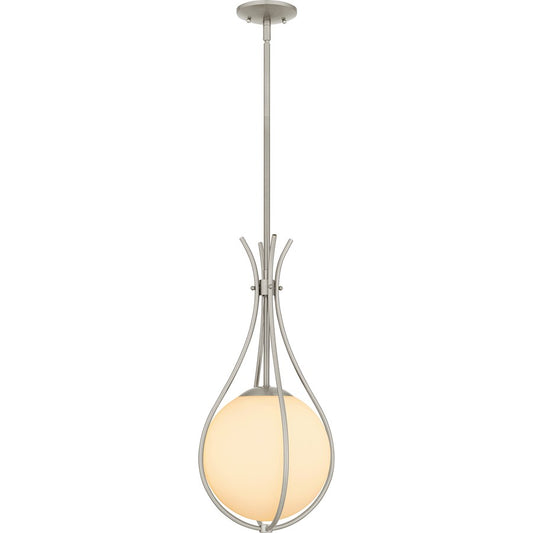 Quoizel 1 Light Mini Pendant, Brushed Nickel/Opal Etched - QP6216BN