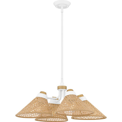 Quoizel 4 Light Pendant, Matte White/Rattan Caning - QP6218W