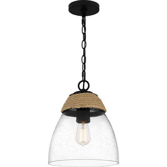 Quoizel Kingstide 1 Light Mini Pendant, Matte Black/Clear Seedy - QPP5589MBK