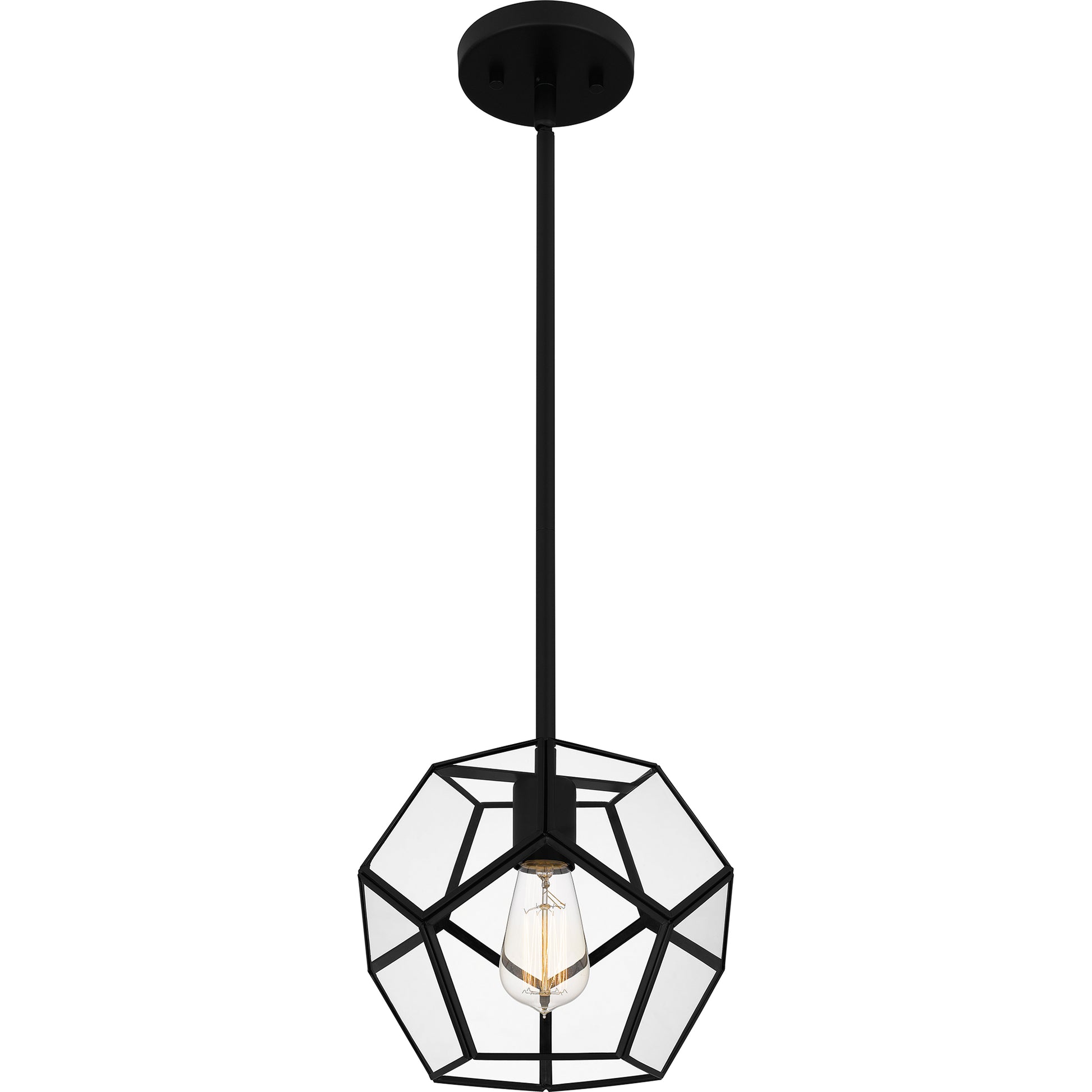 Quoizel Kinslee 1 Light Mini Pendant, Matte Black/Clear Beveled - QPP5593MBK