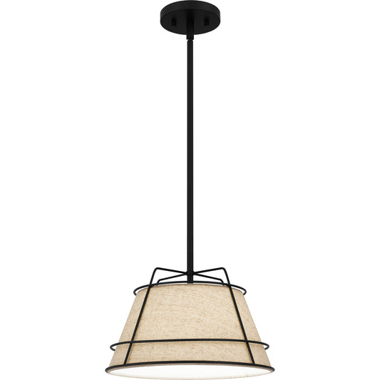 Quoizel Burbidge 1 Light Mini Pendant, Matte Black/Cream Linen - QPP5629MBK