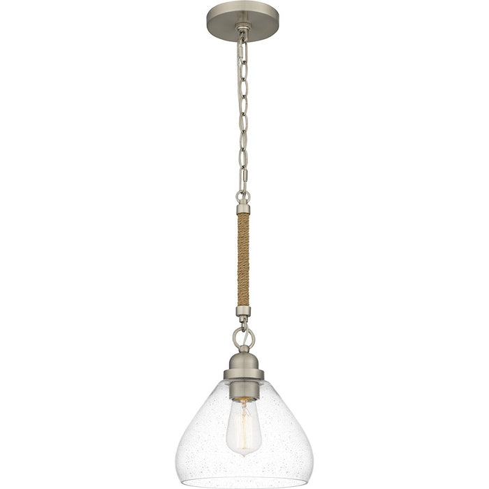 Quoizel Laughlin 1 Light Mini Pendant, Brushed Nickel/Clear Seedy