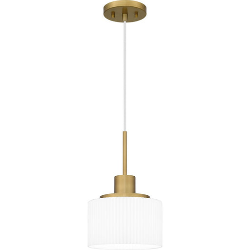 Quoizel 1 Light Mini Pendant, Aged Brass/Opal Etched Ribbed - QPP6172AB