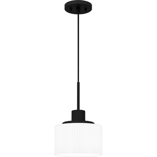 Quoizel 1 Light Mini Pendant, Matte Black/Opal Etched Ribbed - QPP6172MBK