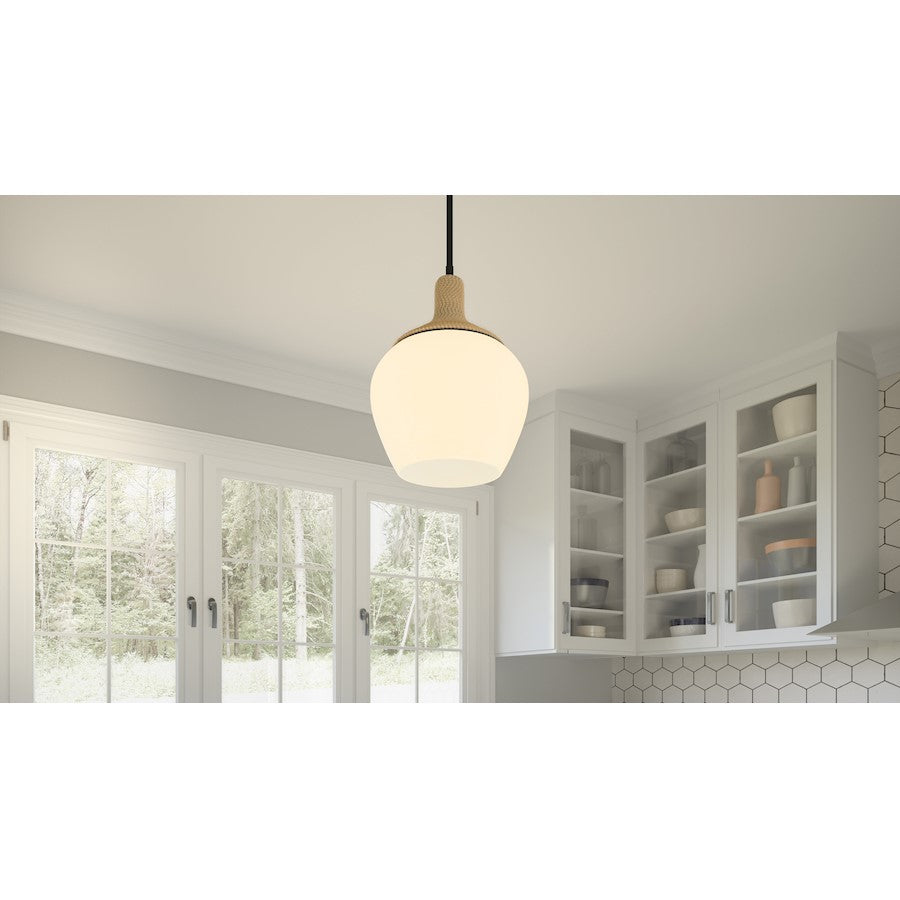 Quoizel Royer 1 Light Mini Pendant, Matte Black/Opal Etched - QPPO5603MBK