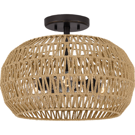 Quoizel Casablanca 3 Light Semi-Flush Mount, Bronze/Natural Paper - QSF4034PN