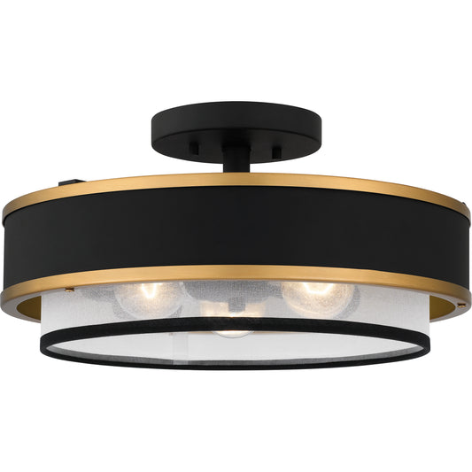 Quoizel Lockwood 3 Light Semi-Flush Mount, Black/Organza/Black Trim - QSF5572EK