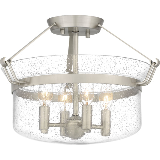 Quoizel Prescott 4 Light Semi-Flush Mount, Aged Brass/Clear Seedy - QSF5602AB