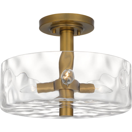 Quoizel Calpella 3 Light Semi-Flush Mount, Aged Brass/Clear Water - QSF5608AB
