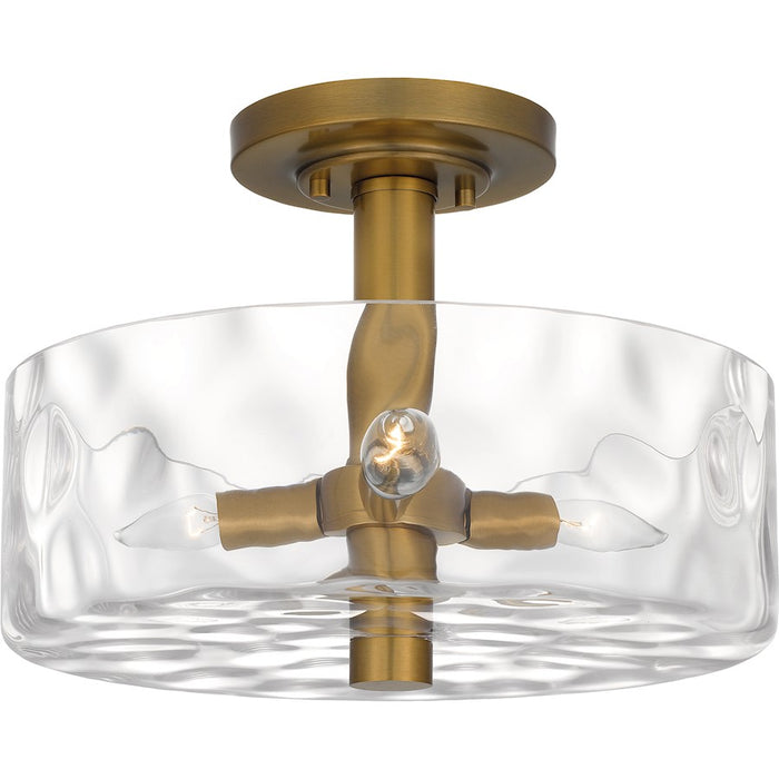 Quoizel Calpella 3 Light Semi-Flush Mount, Aged Brass/Clear Water