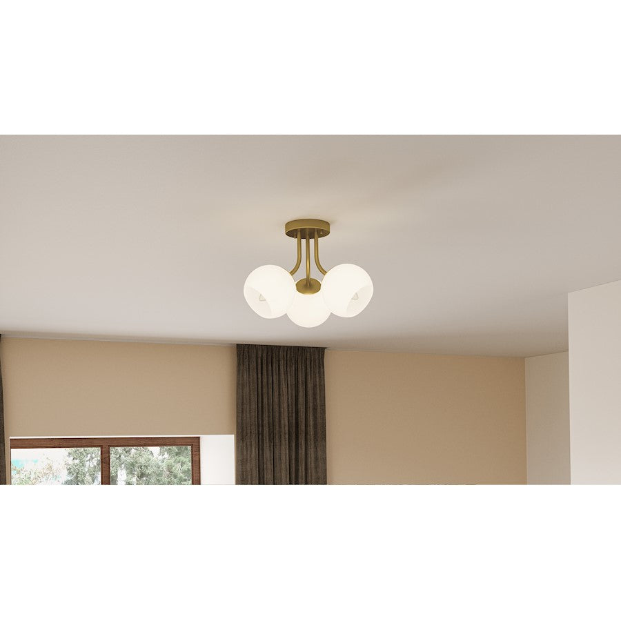 Quoizel Oberlin 3 Light Semi-Flush Mount, Weathered Brass/Opal - QSF5613WS